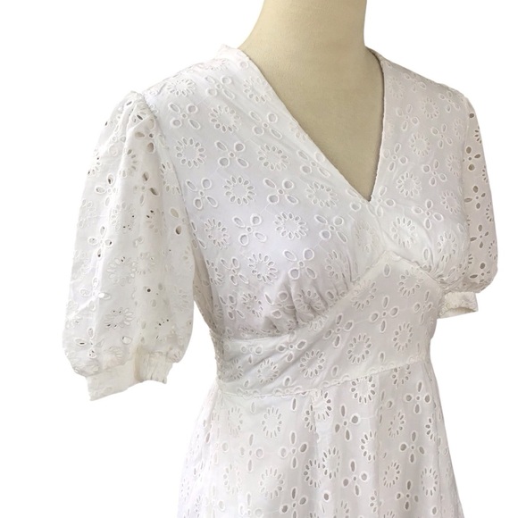 Eshakti White Eyelet Balloon Sleeve Cotton Mini Dress - Picture 6 of 7